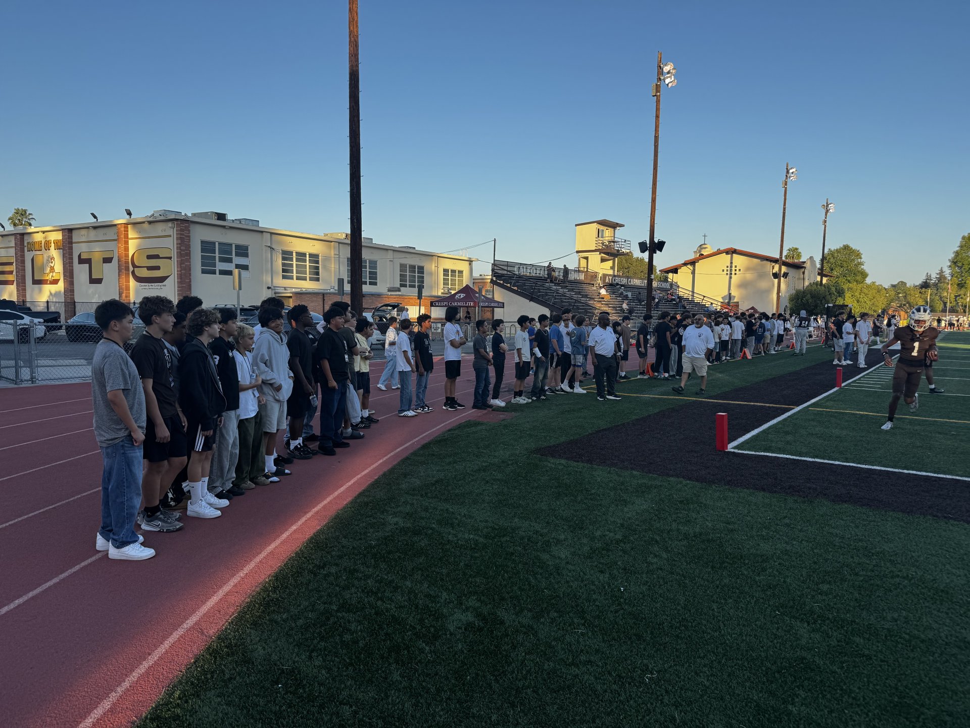 Sideline activities before the exciting game vs. Oak Park.