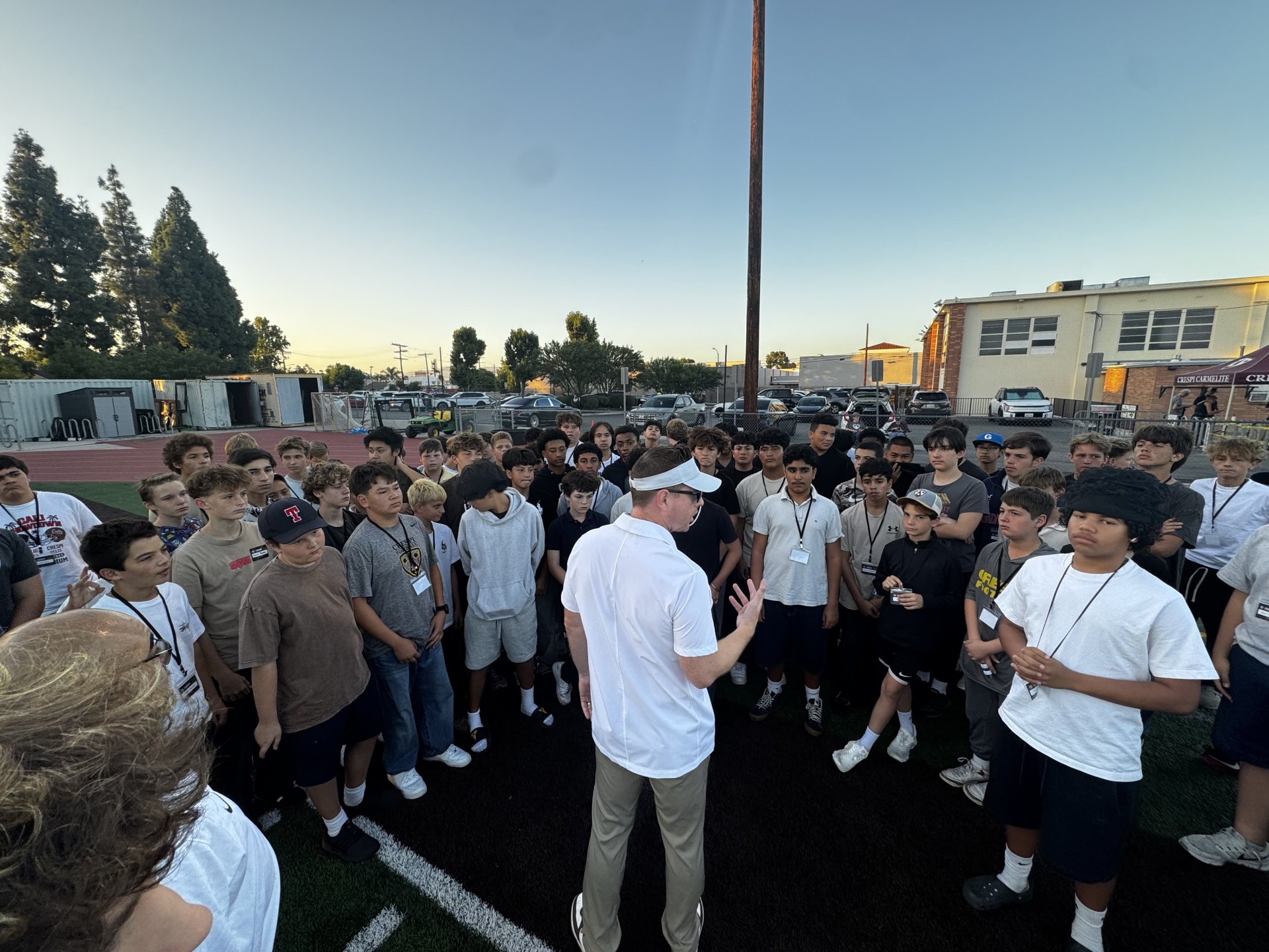 Coach Vonnahme addressing future prospective Celts on the sidelines before the exciting Celt victory over Oak Park.