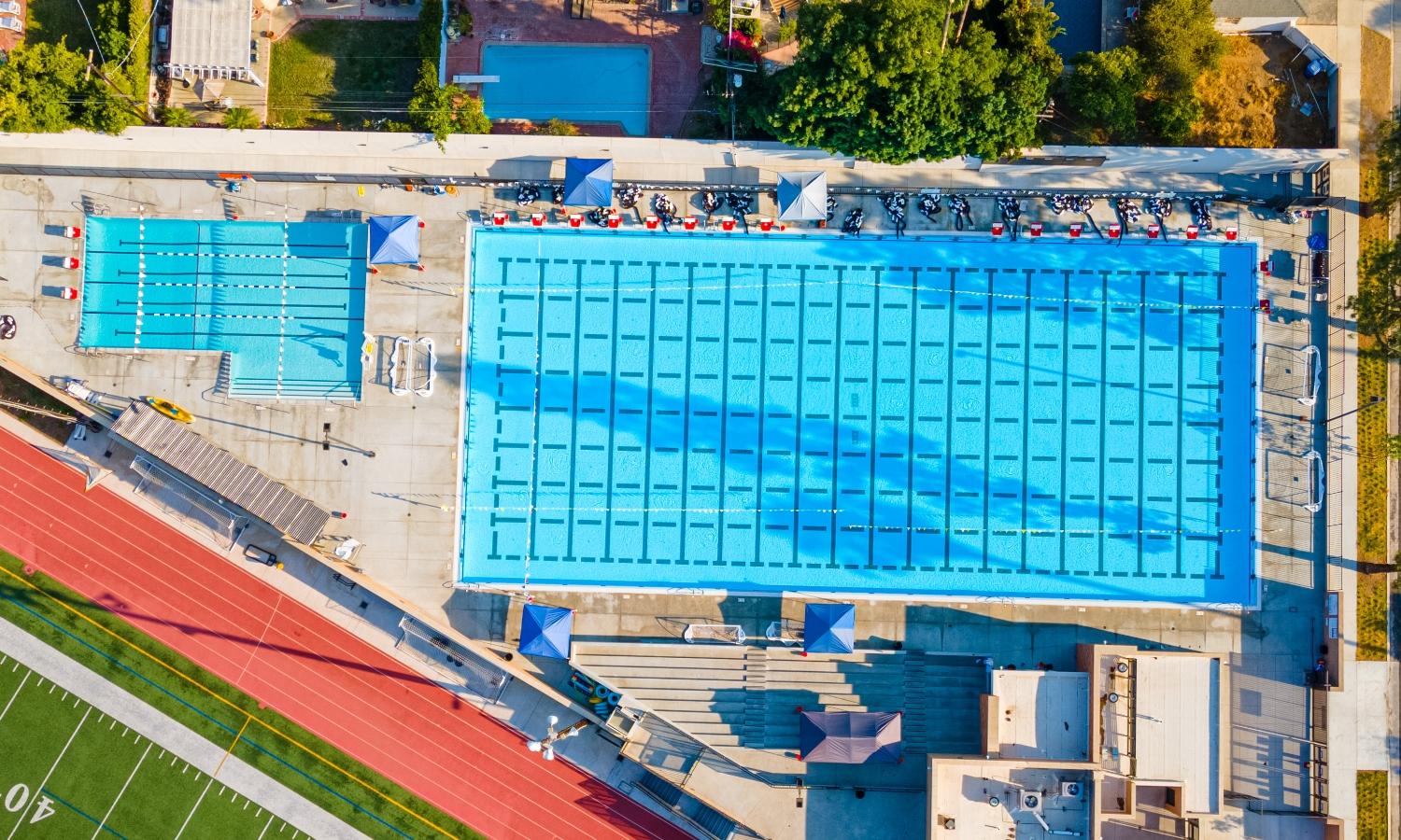 aerial view of full pool complex