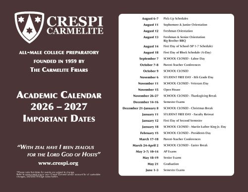 2026-2027 Important Dates