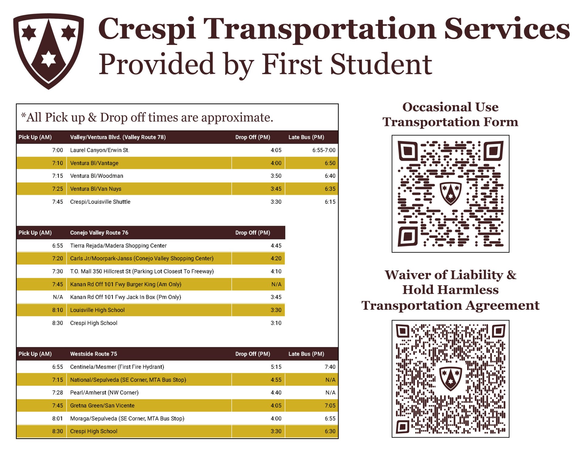 Bus transportation routes